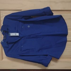 Blue 3/4 Sleeve Partial Front-Button Blouse